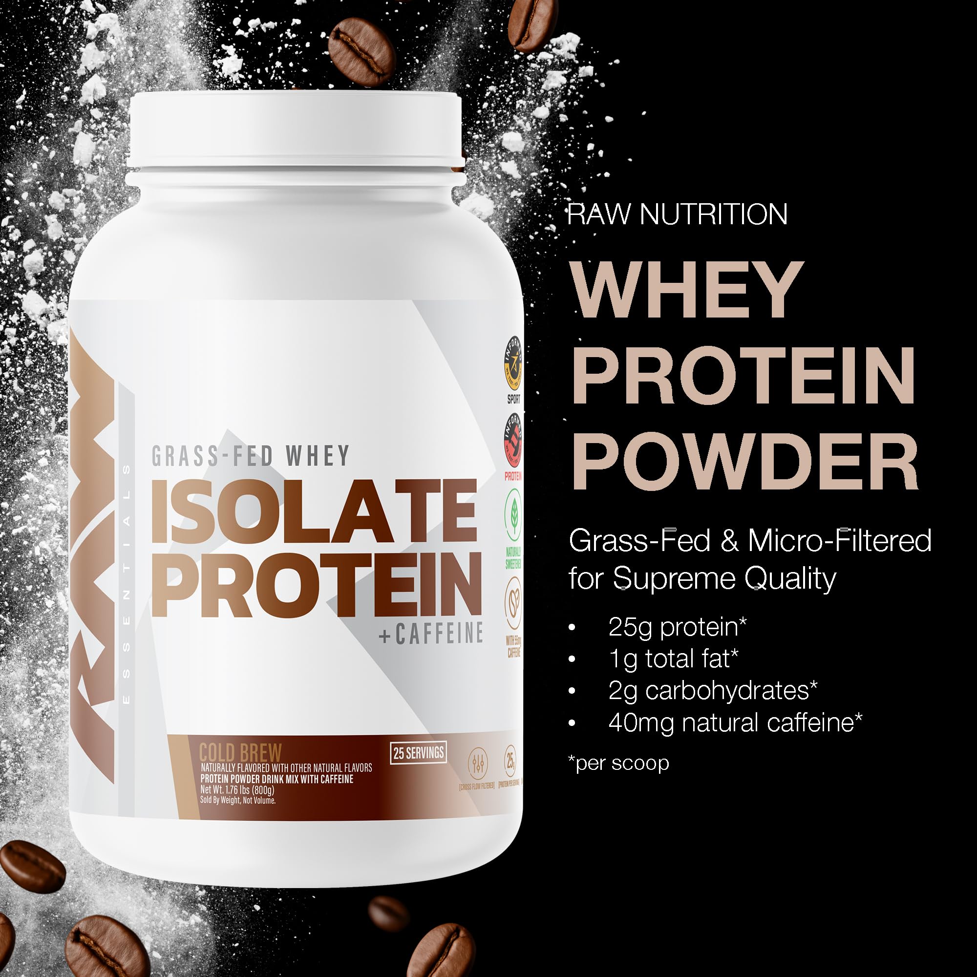 RAW Whey Isolate Cold Brew bottle on kitchen counter for daily use