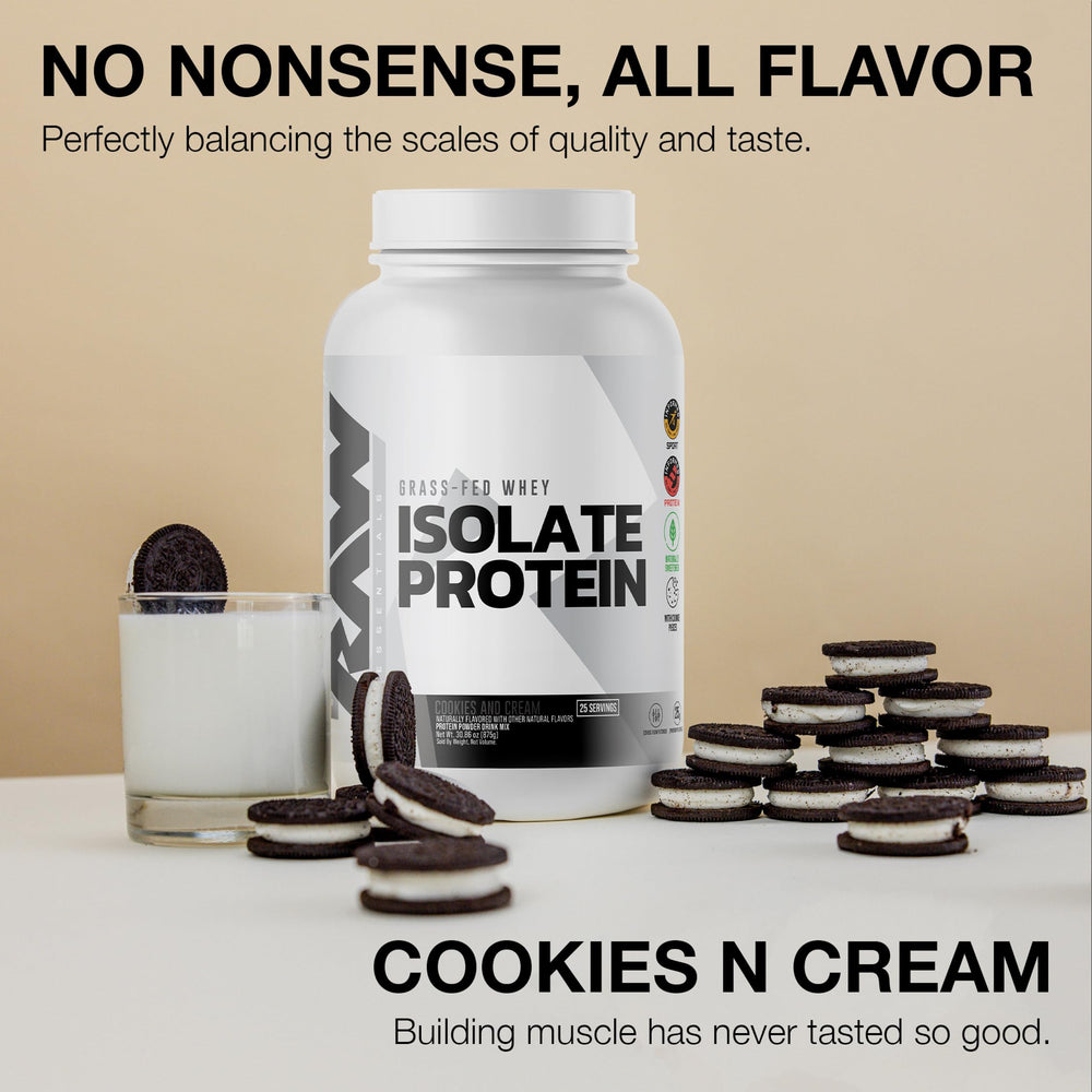 RAW Cookies N Cream nutrition facts show low fat and low carb profile.