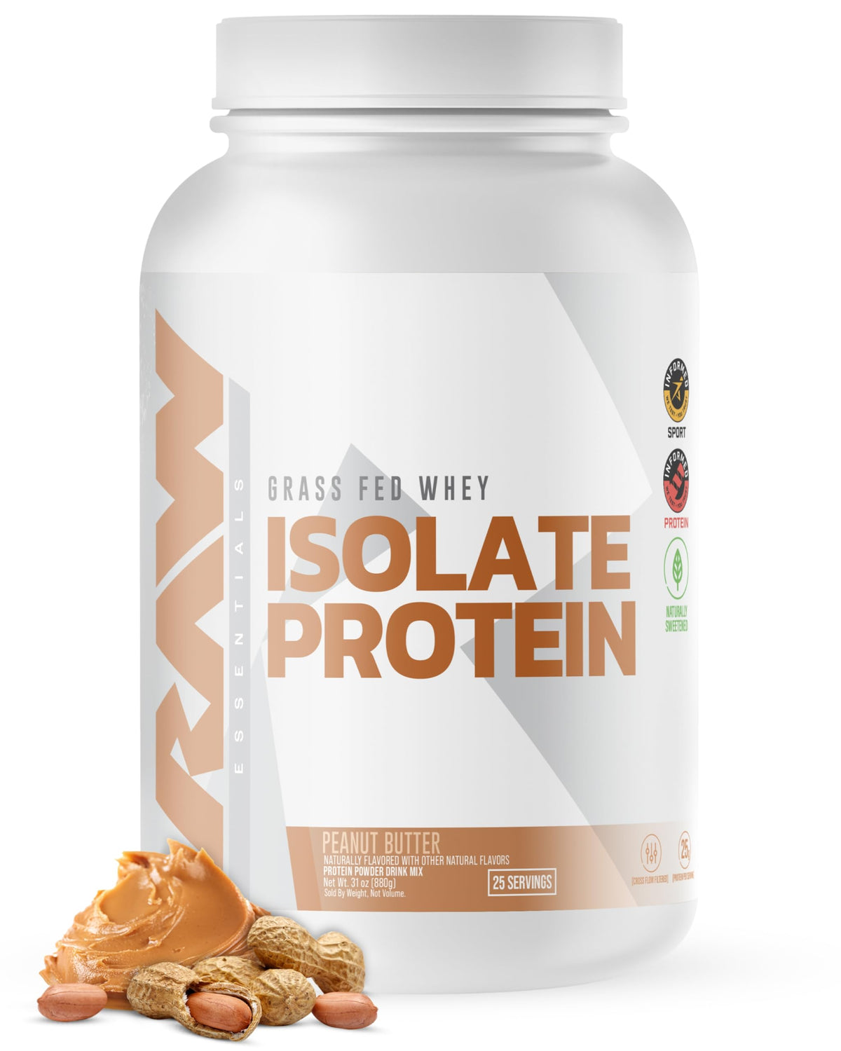 RAW Whey Isolate Peanut Butter bottle front for post-workout recovery