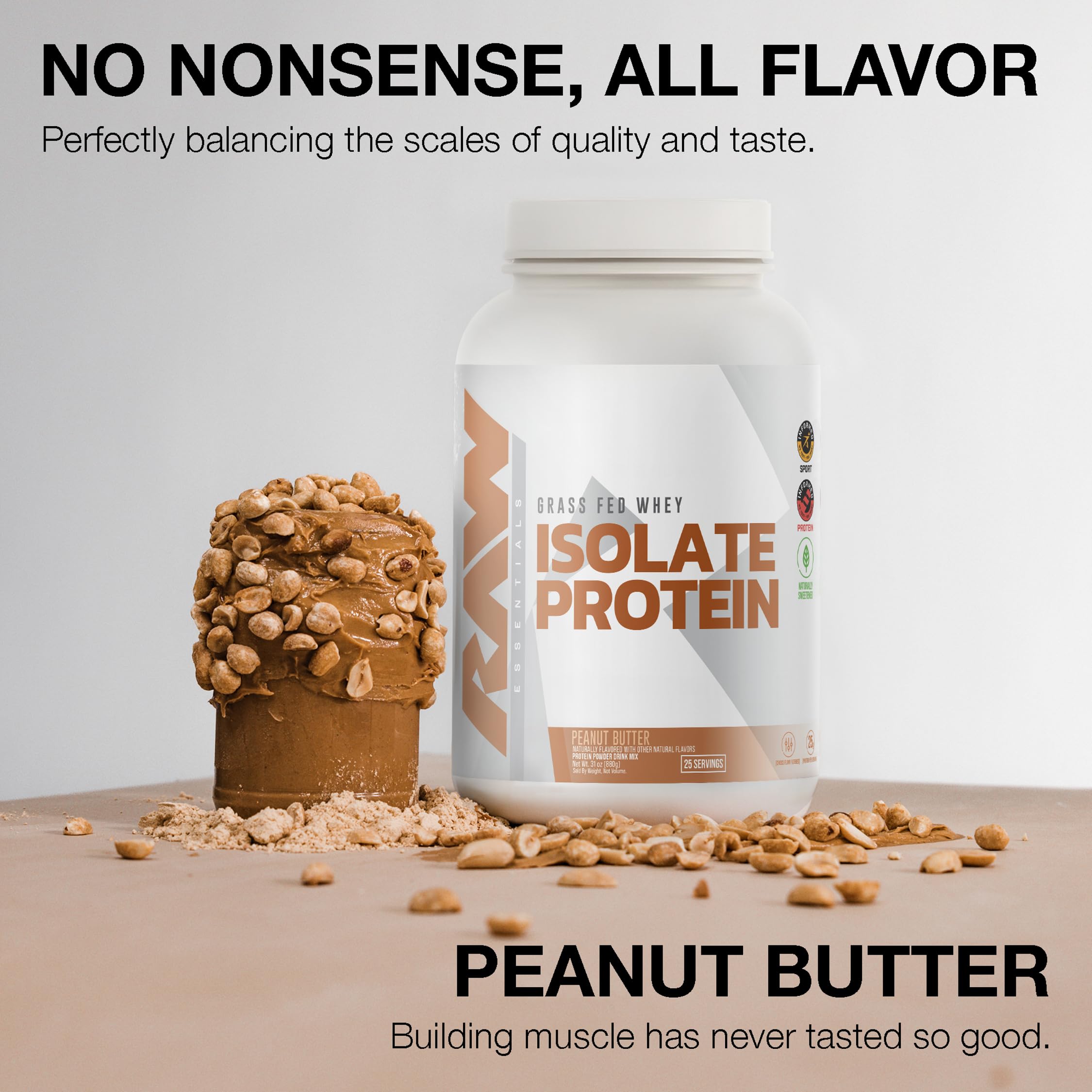 RAW Whey Isolate Peanut Butter close-up highlights natural flavor