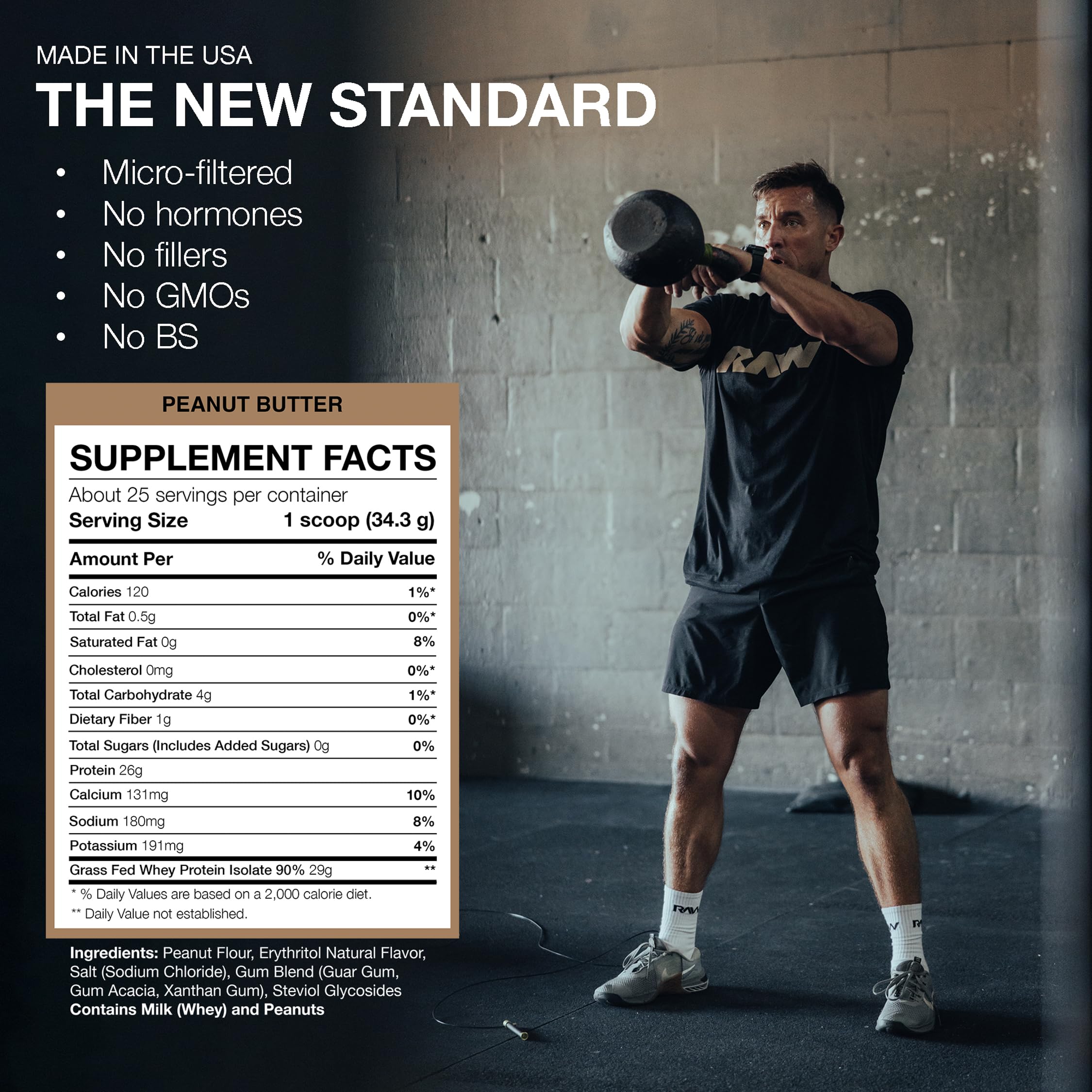 RAW Whey Isolate Peanut Butter pack emphasizes quality ingredients