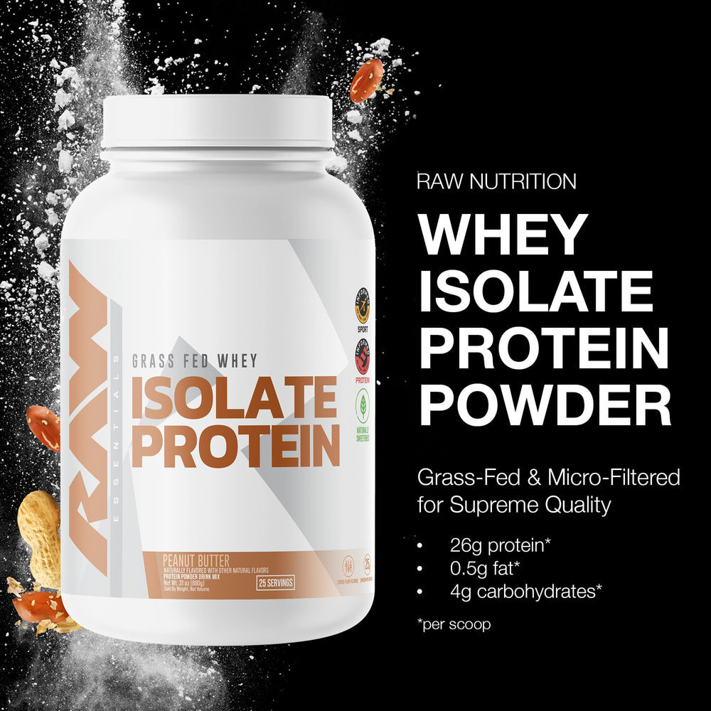 RAW Whey Isolate Peanut Butter scoop ready for shake convenience