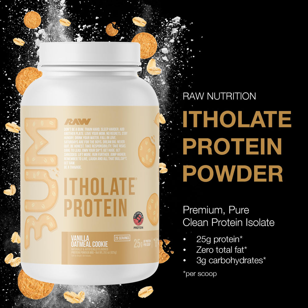 RAW Whey Isolate scoop showing convenient 25 g serving for daily protein goals