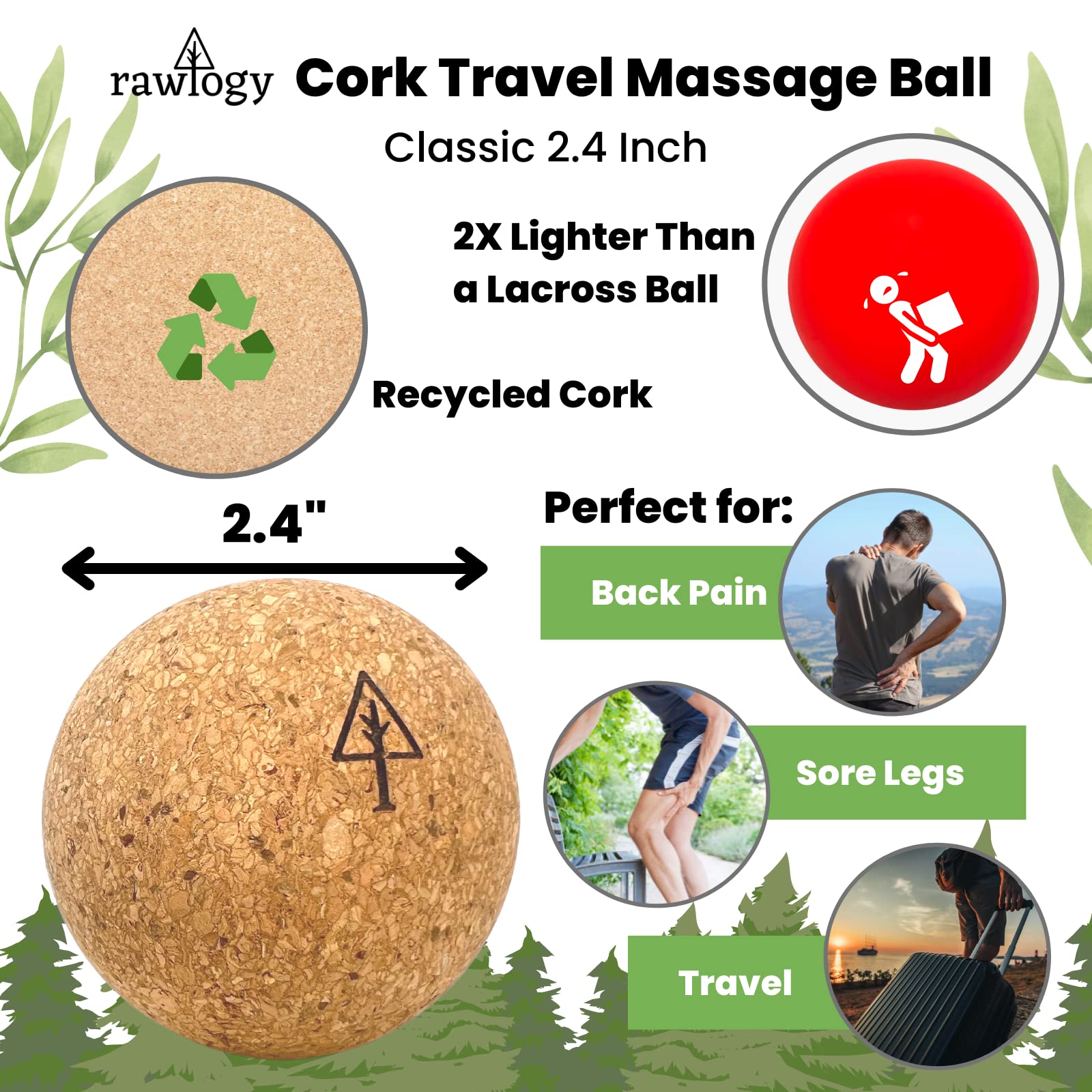 Rawlogy travel cork massage ball pack of two ready for on-the-go muscle relief.