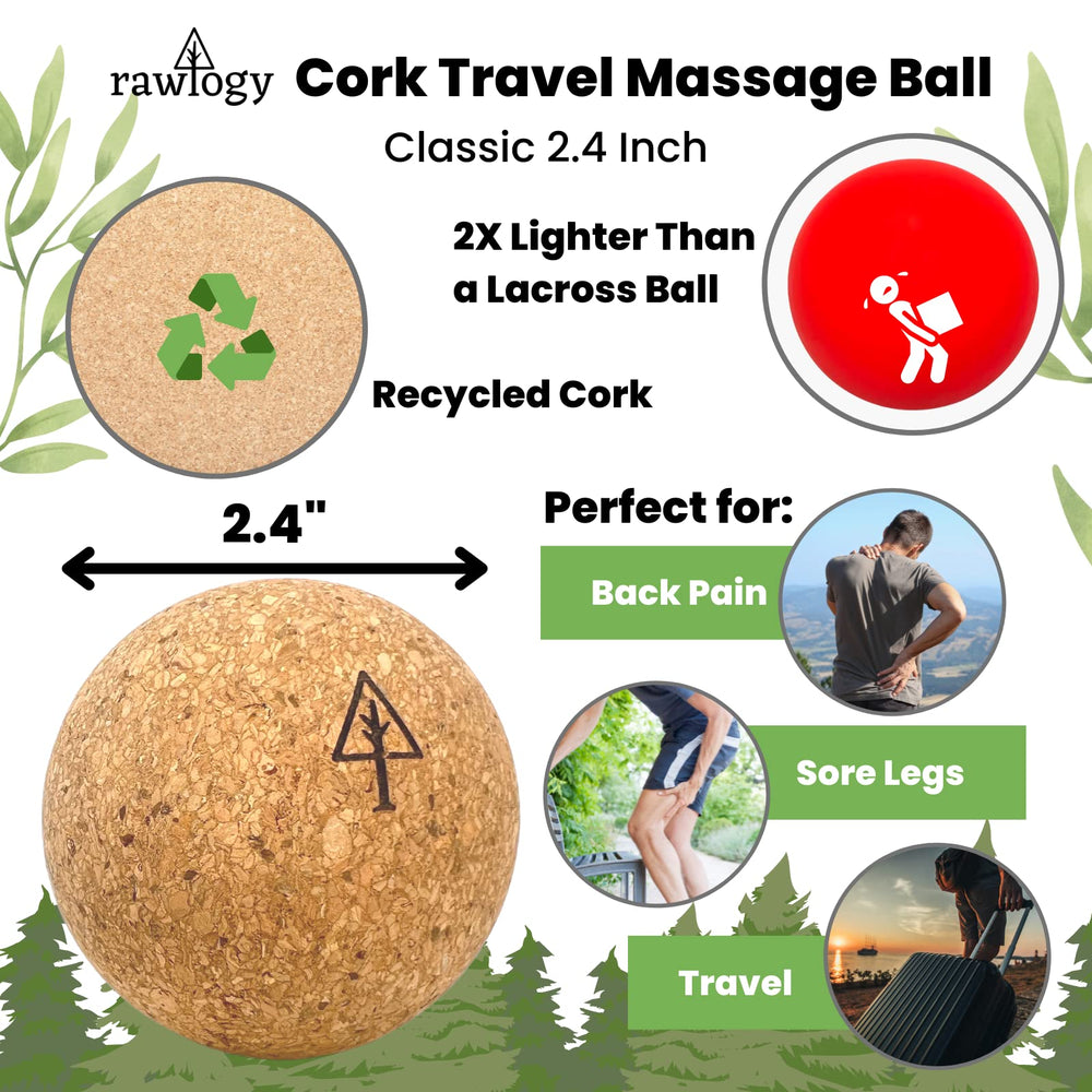 Rawlogy travel cork massage ball pack of two ready for on-the-go muscle relief.