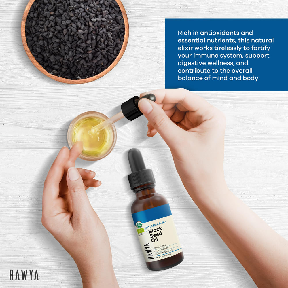 RAWYA Black Seed Oil amber-glass bottle preserves potency and freshness