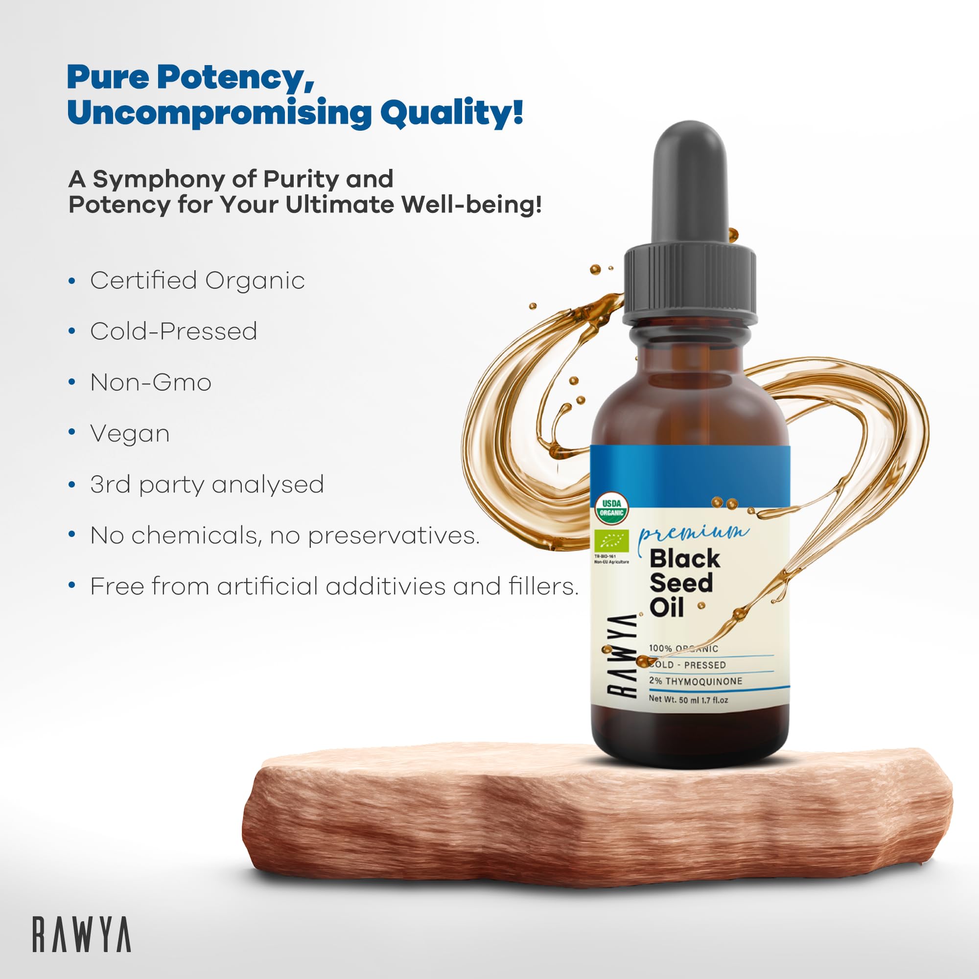 RAWYA Black Seed Oil dropper enables precise application for skin and hair care