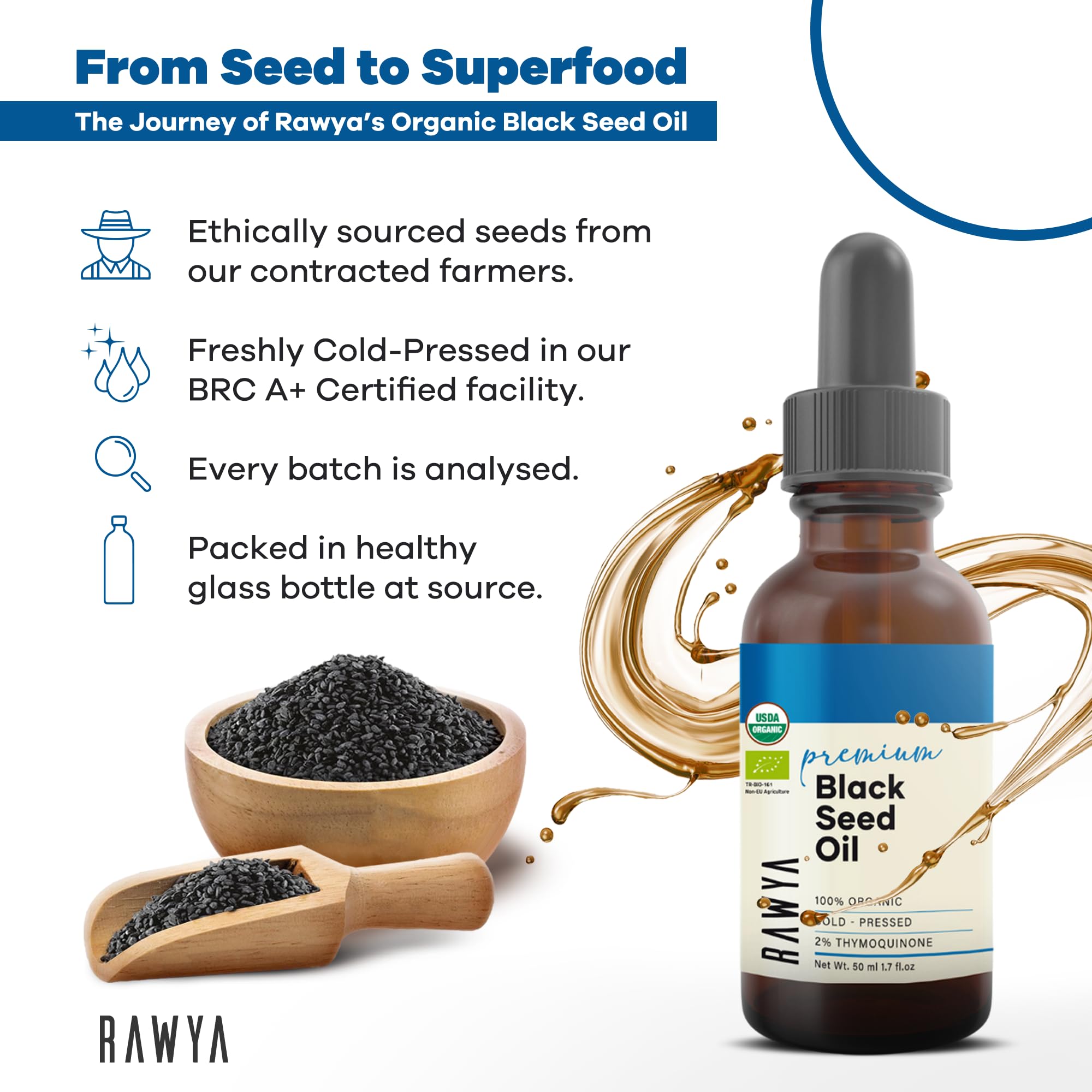 RAWYA Black Seeds close-up conveys natural richness and artisanal care