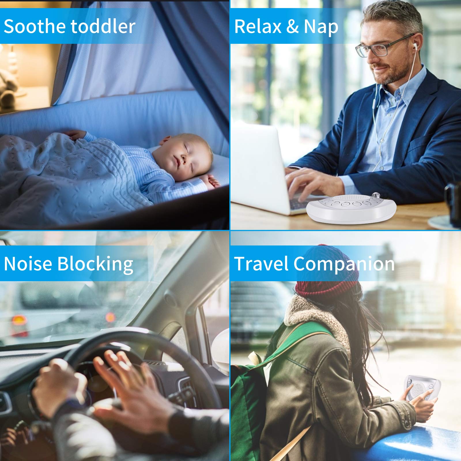 Raynic White Noise Machine compact-design fits small spaces for calm