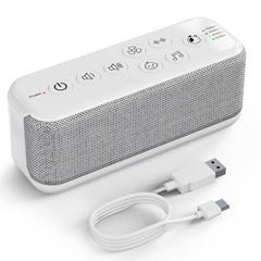 Raynic white noise machine front view showing 42 sounds for sleep and focus.