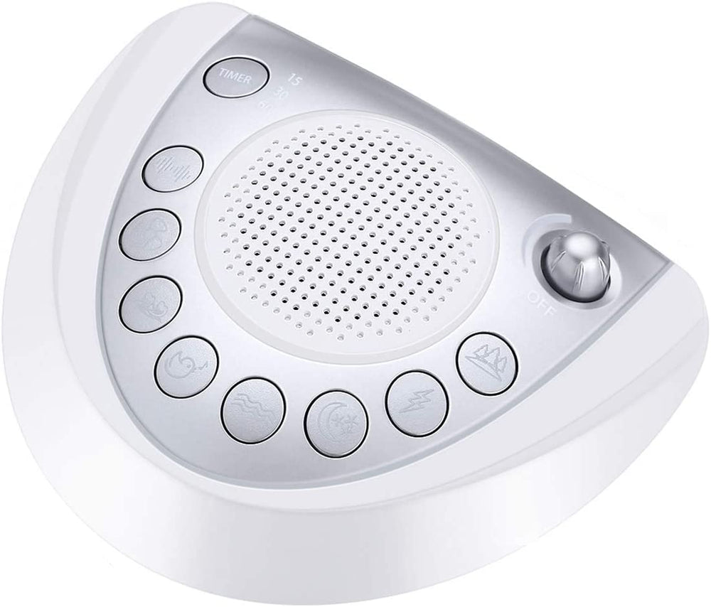 Raynic White Noise Machine front view highlighting portable sleep aid design