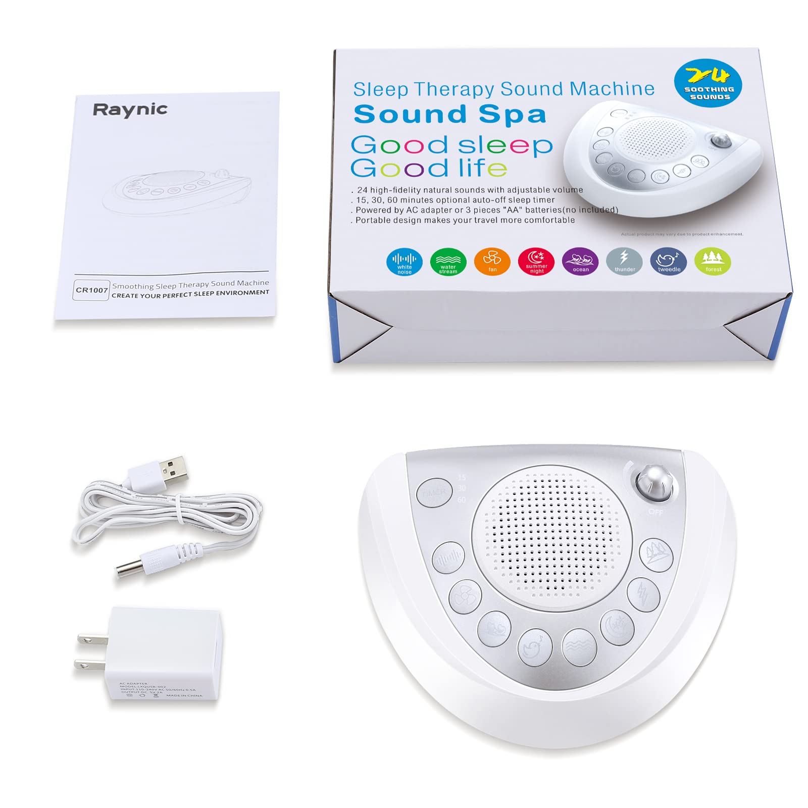 Raynic White Noise Machine USB-port charging doubles as device helper