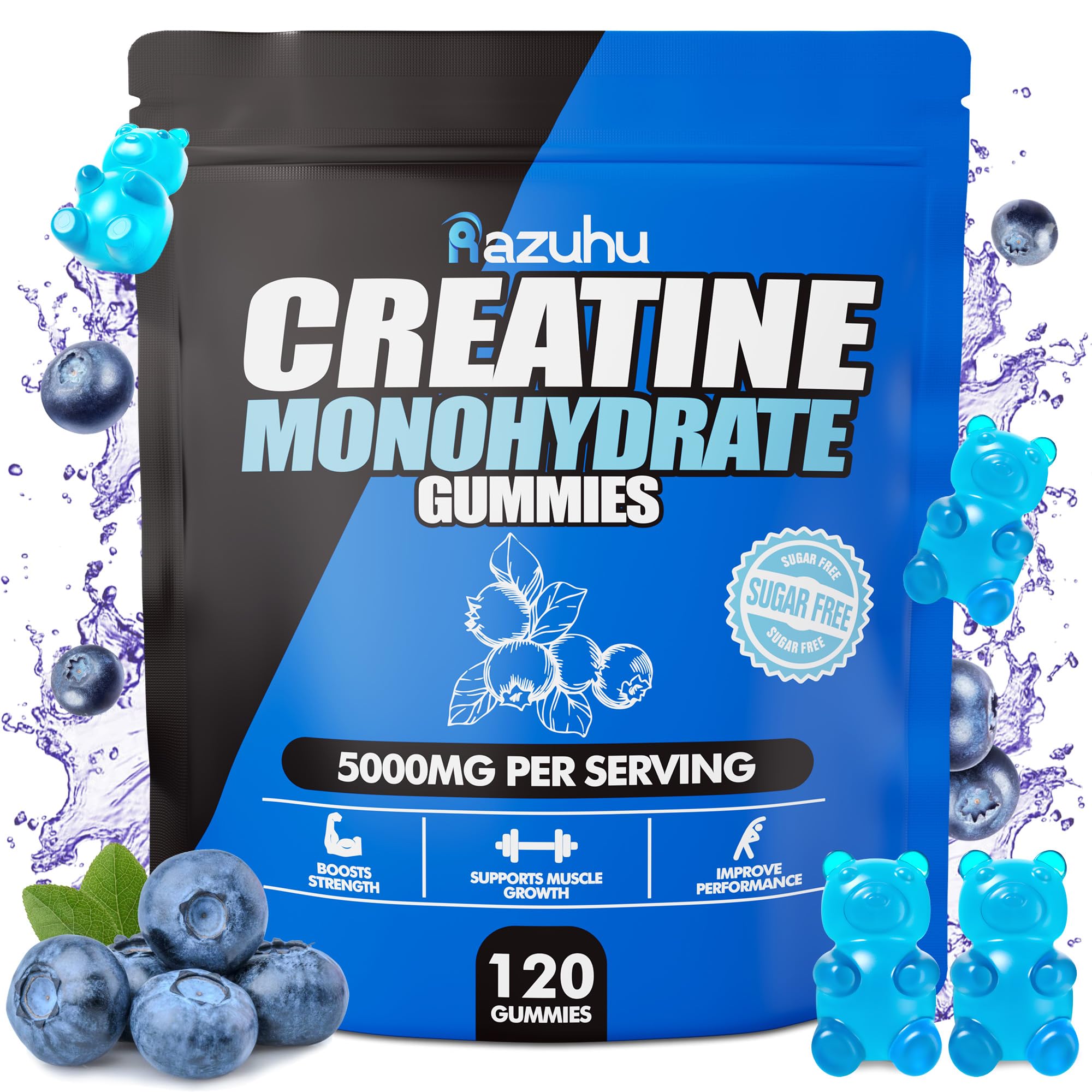 Razuhu pre-workout gummies in a blueberry bottle offer convenient energy for workouts.