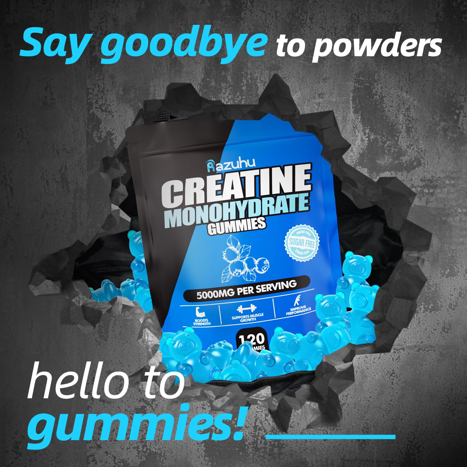 Razuhu vegan pectin-based creatine gummies in a resealable pack.