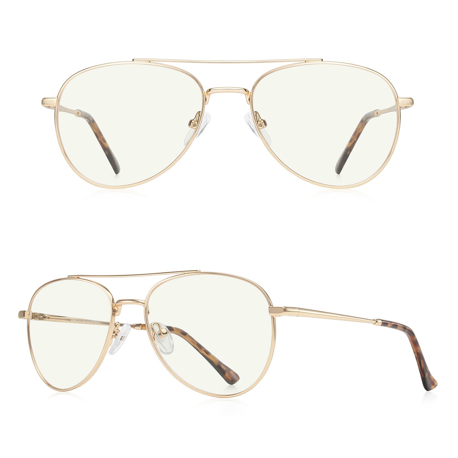 RB.Pilot aviator reading glasses side profile with spring temples for flexible fit
