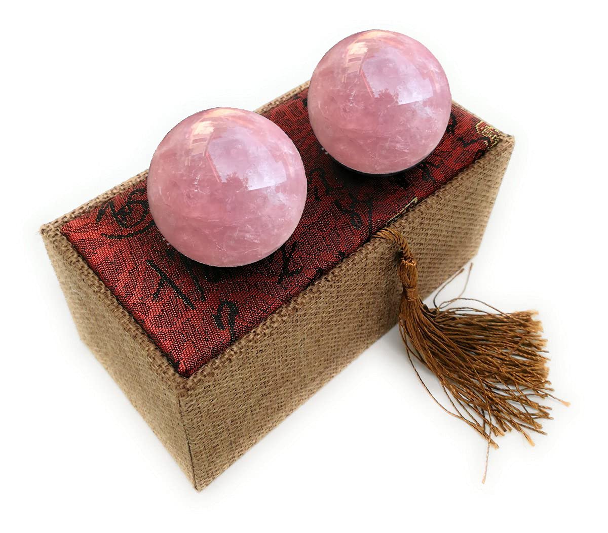 RCSTONE rose quartz Baoding balls pink in hand for stress relief and focus.