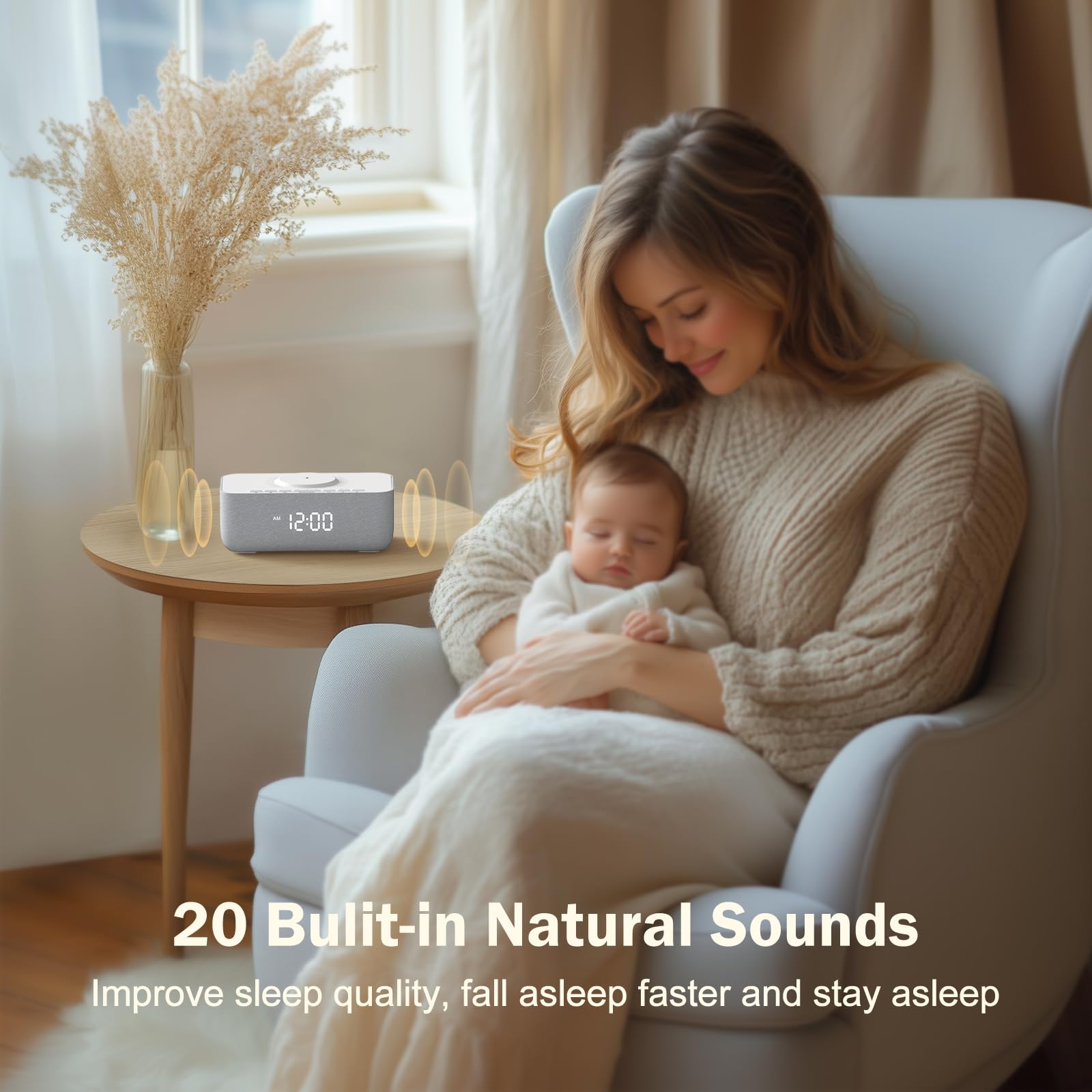 REACHER dimmable clock display enables comfortable daytime reading and nighttime visibility.