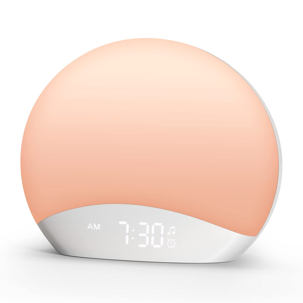 REACHER Sunrise Alarm Clock front view with compact bedside design for easy mornings.