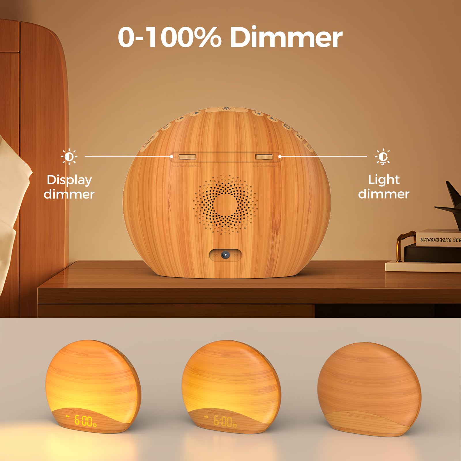 REACHER Wood grain face design adds minimalist bedroom style.