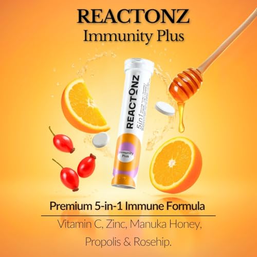 REACTONZ Immunity Plus bottle shown for easy daily use on the go