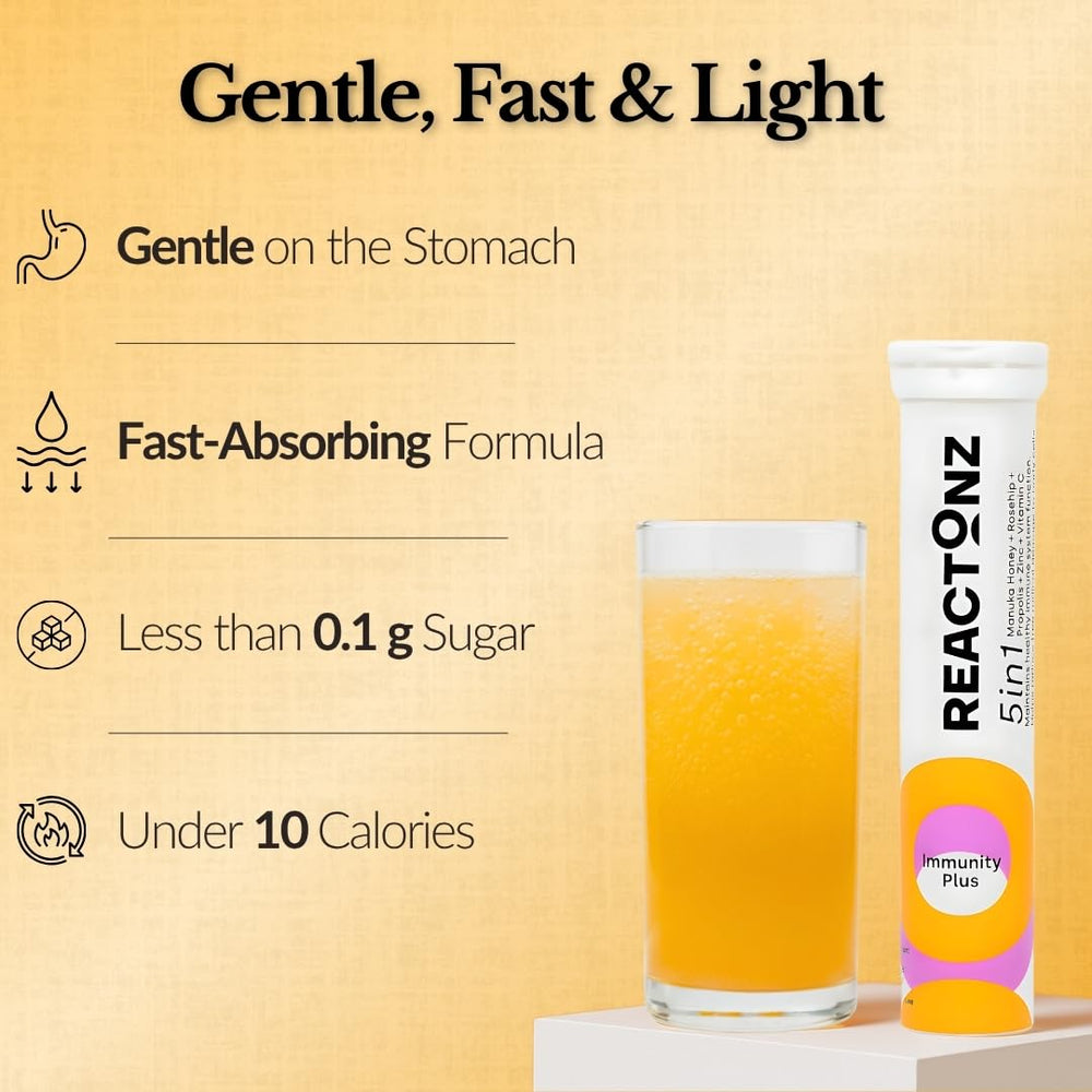 REACTONZ Immunity Plus honey and propolis detail on the label