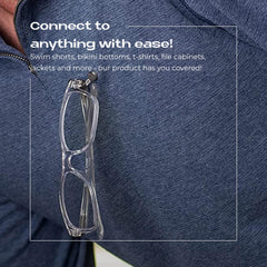 Readerest secure pin holders attached to clothing demonstrating reliable grip.
