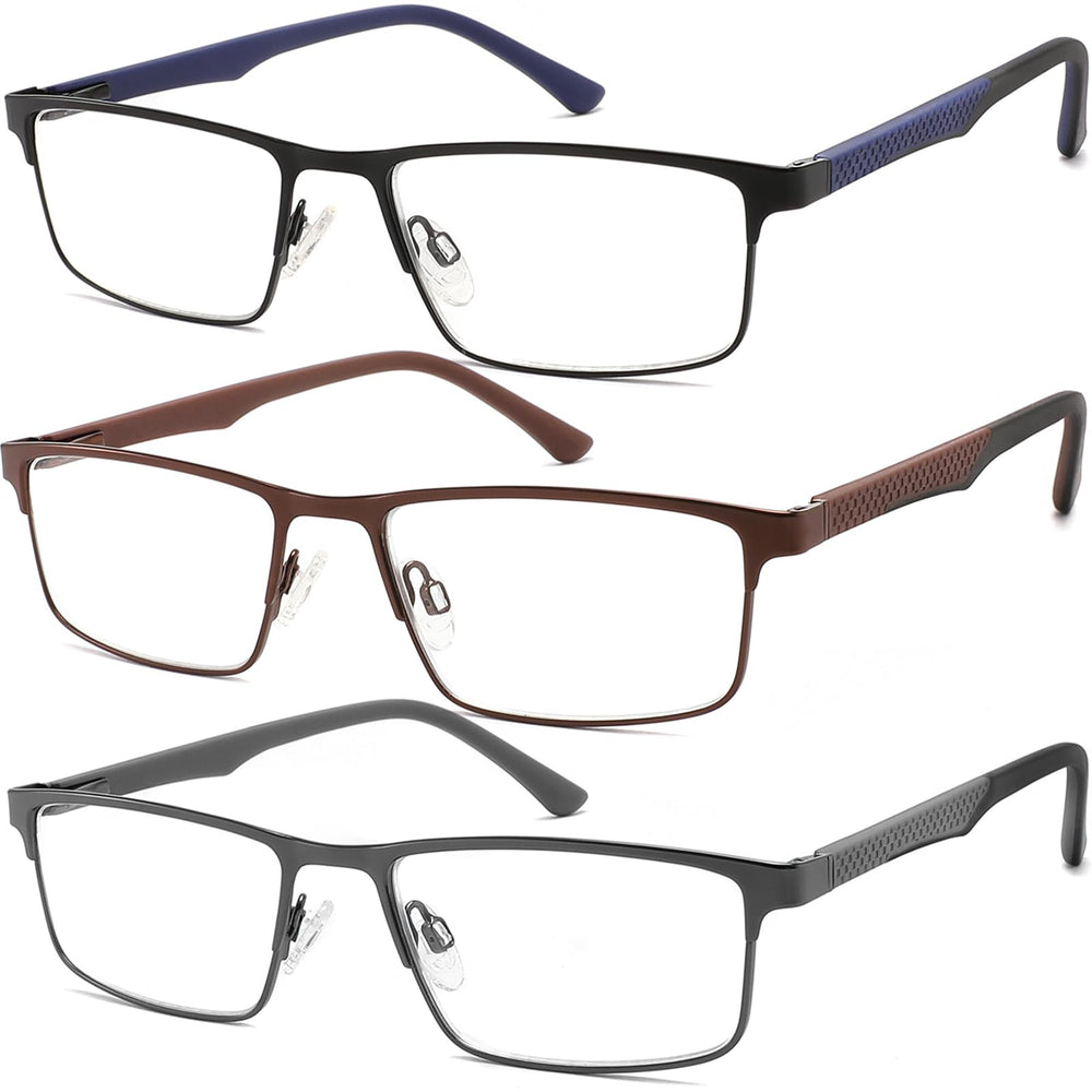 READITEASY 3-pack reading glasses with blue light blocking lenses for reduced digital eye strain.