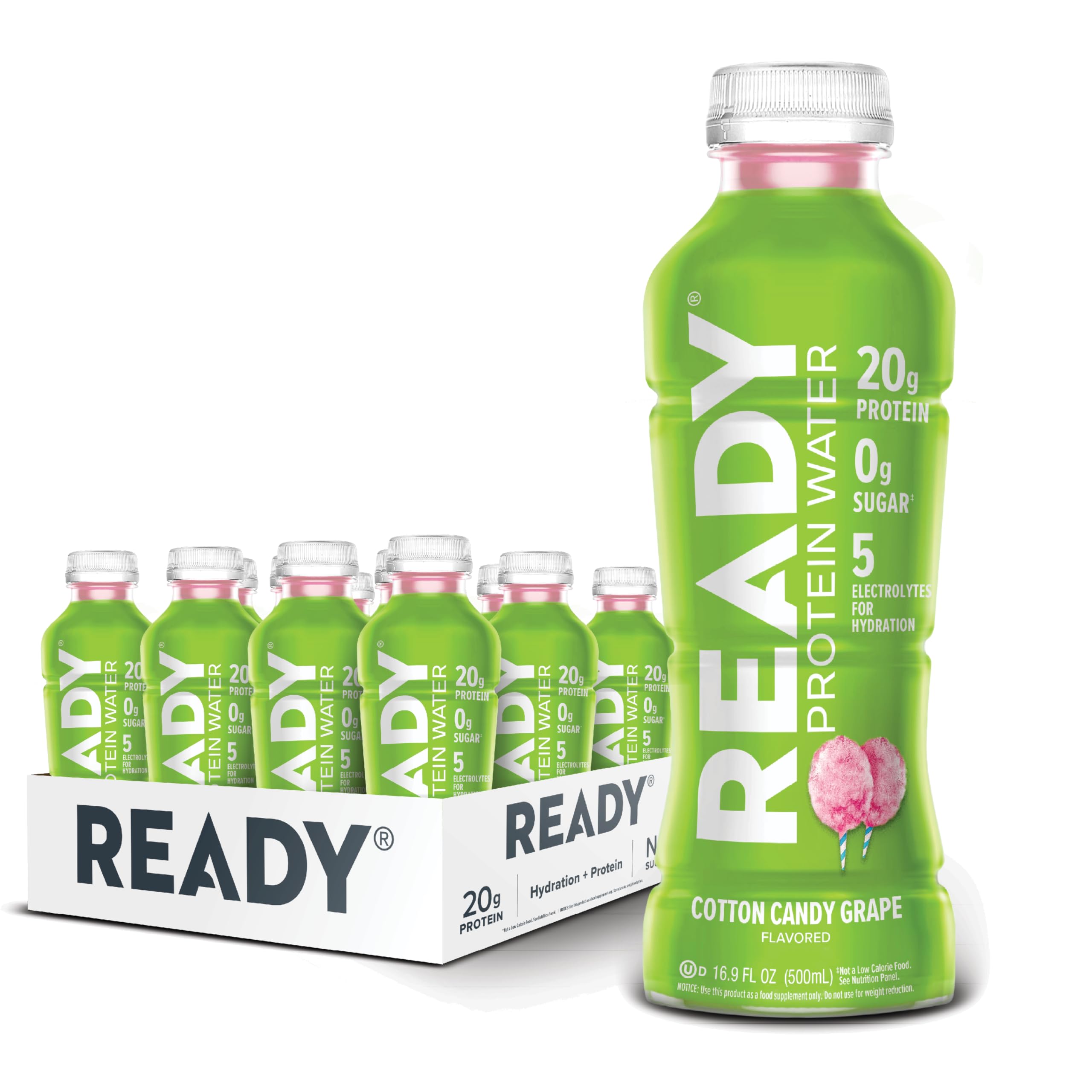 Ready Clear Protein Water bottle in Cotton Candy Grape for refreshing post-workout hydration