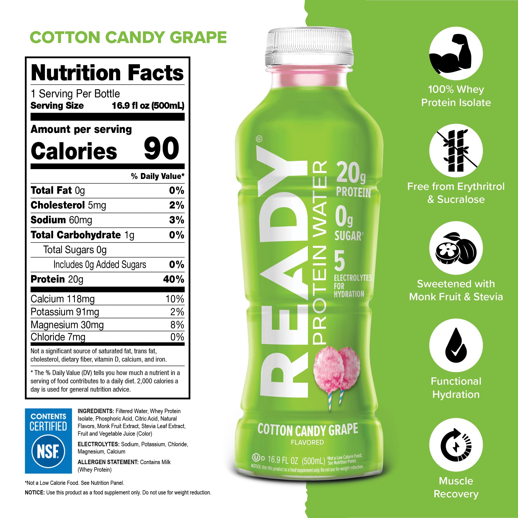 Close-up nutrition label on Ready Clear Protein Water