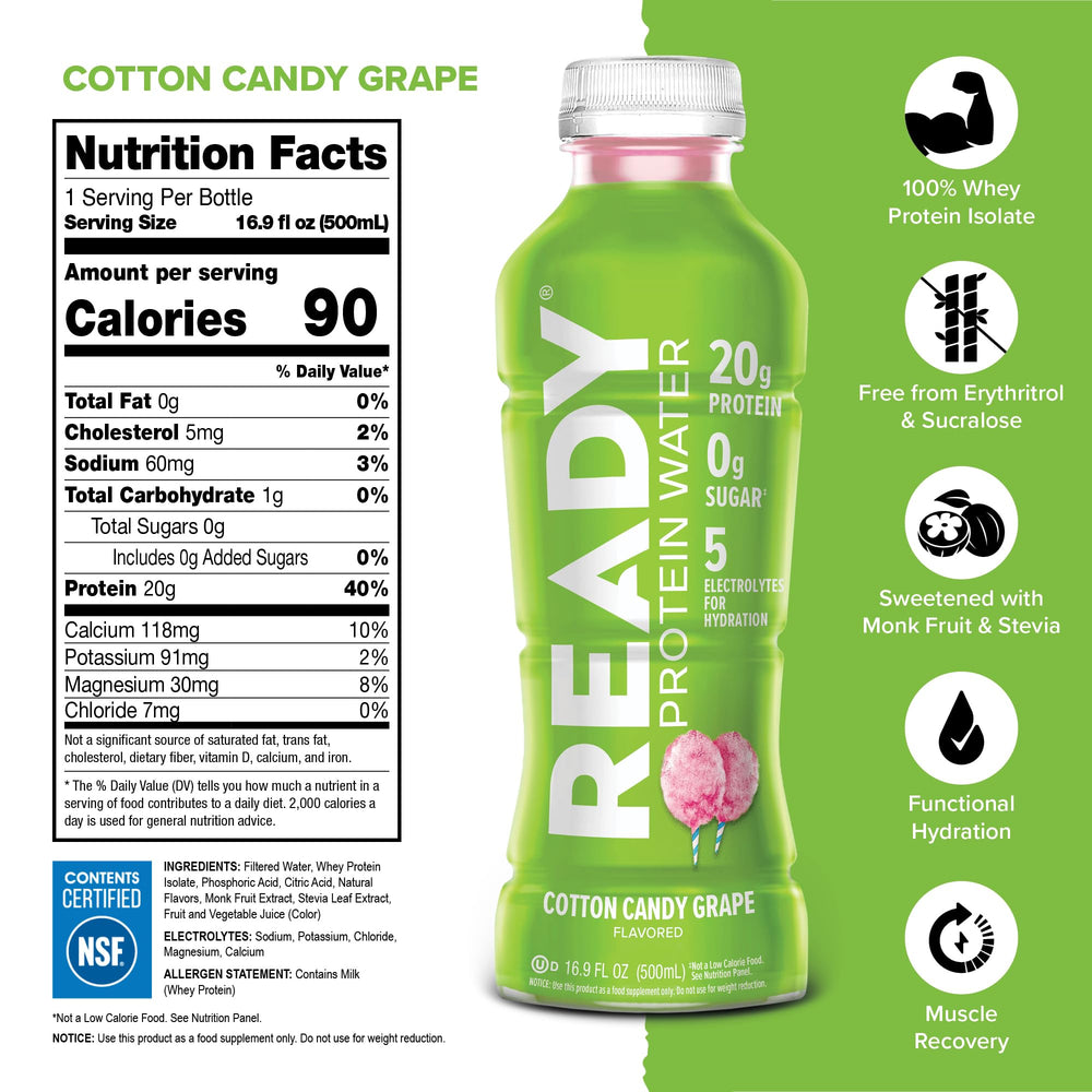 Close-up nutrition label on Ready Clear Protein Water