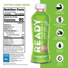 Close-up nutrition label on Ready Clear Protein Water