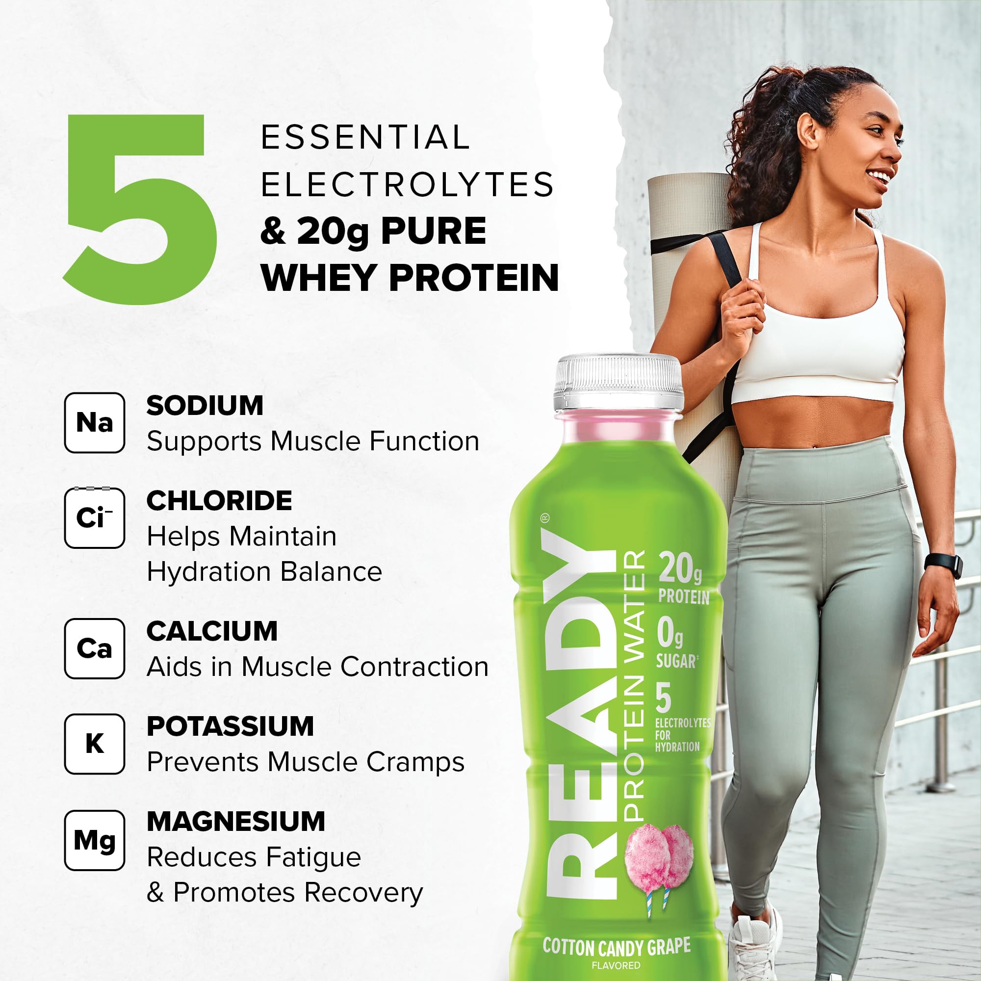 Hand holding Ready Clear Protein Water for on-the-go hydration