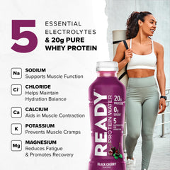 Close up of Ready Protein Water label highlighting zero sugar and electrolytes