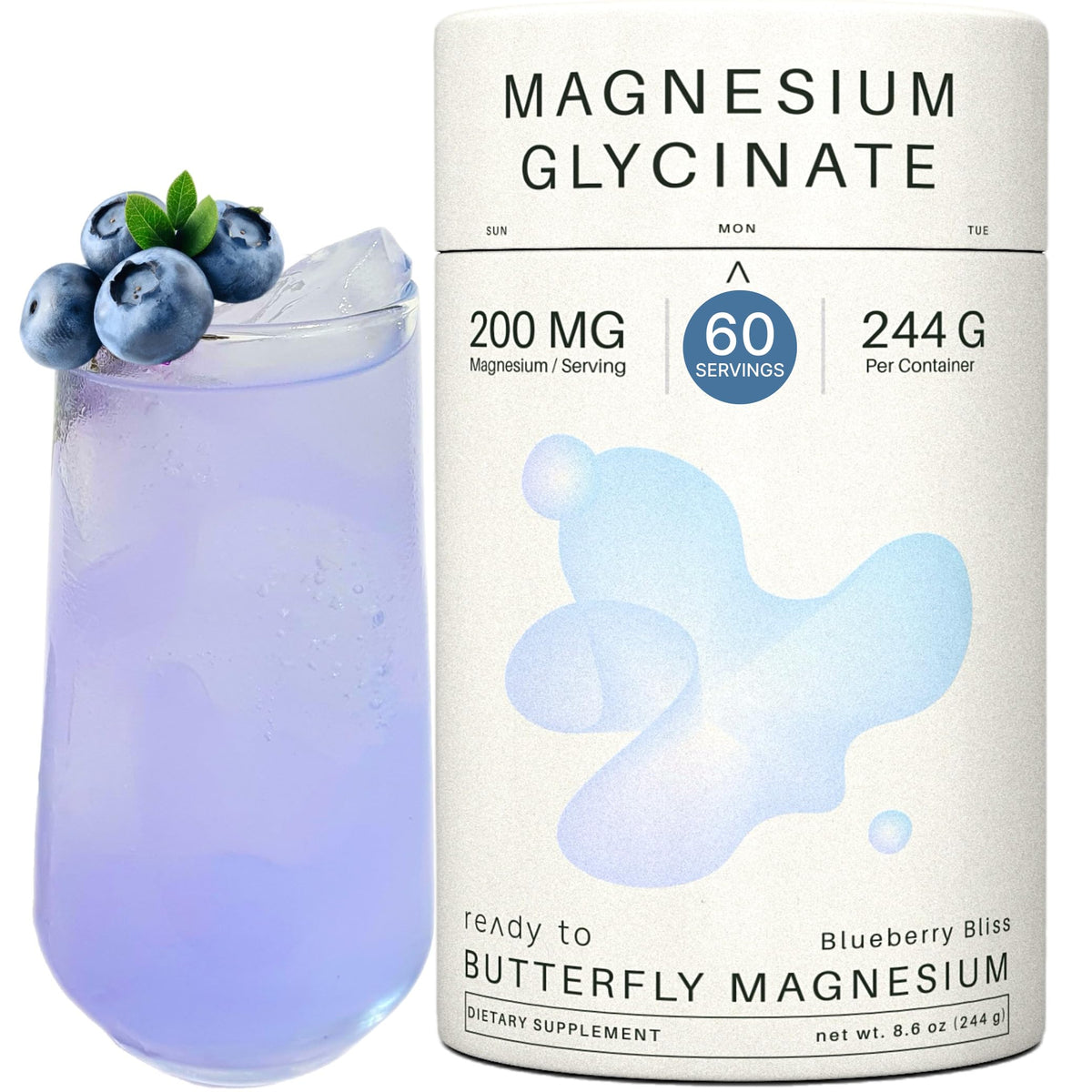 Ready To magnesium glycinate powder bottle front promoting daily calm