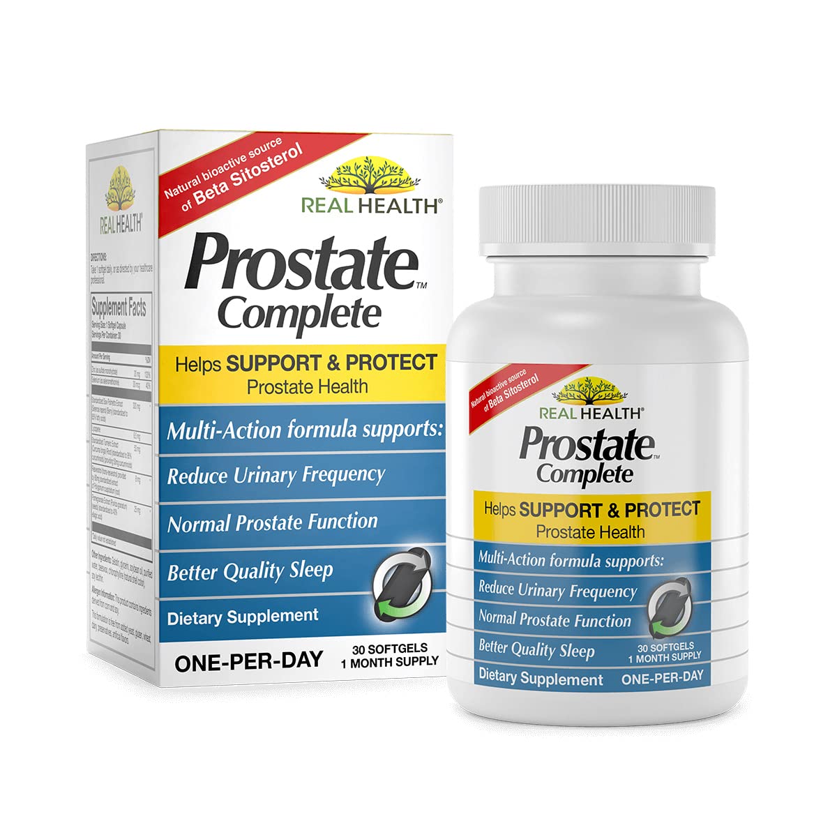 Real Health Prostate Complete softgels bottle front for daily prostate support