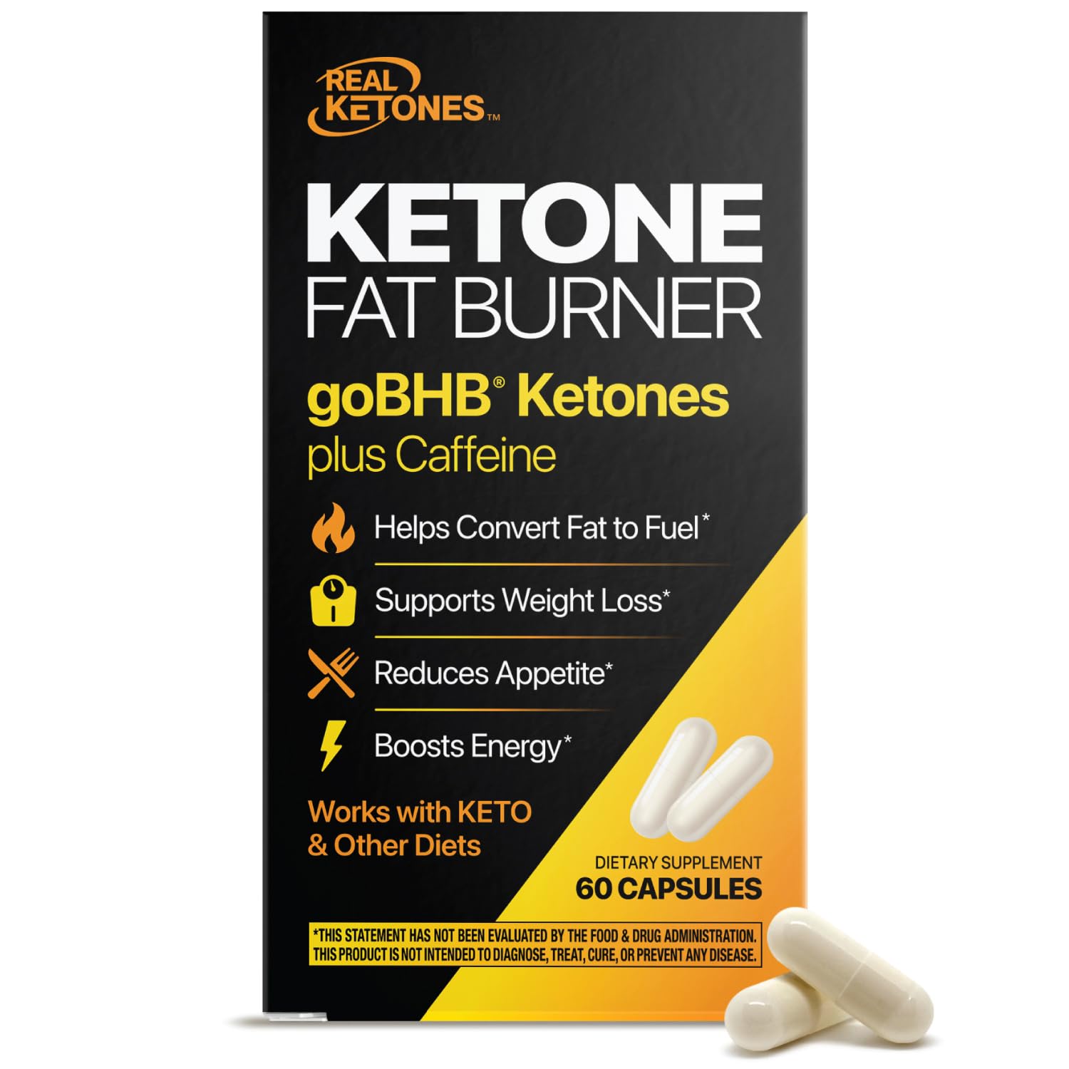 Real Ketones Belly Fat Burner bottle on nightstand, supporting nighttime energy.