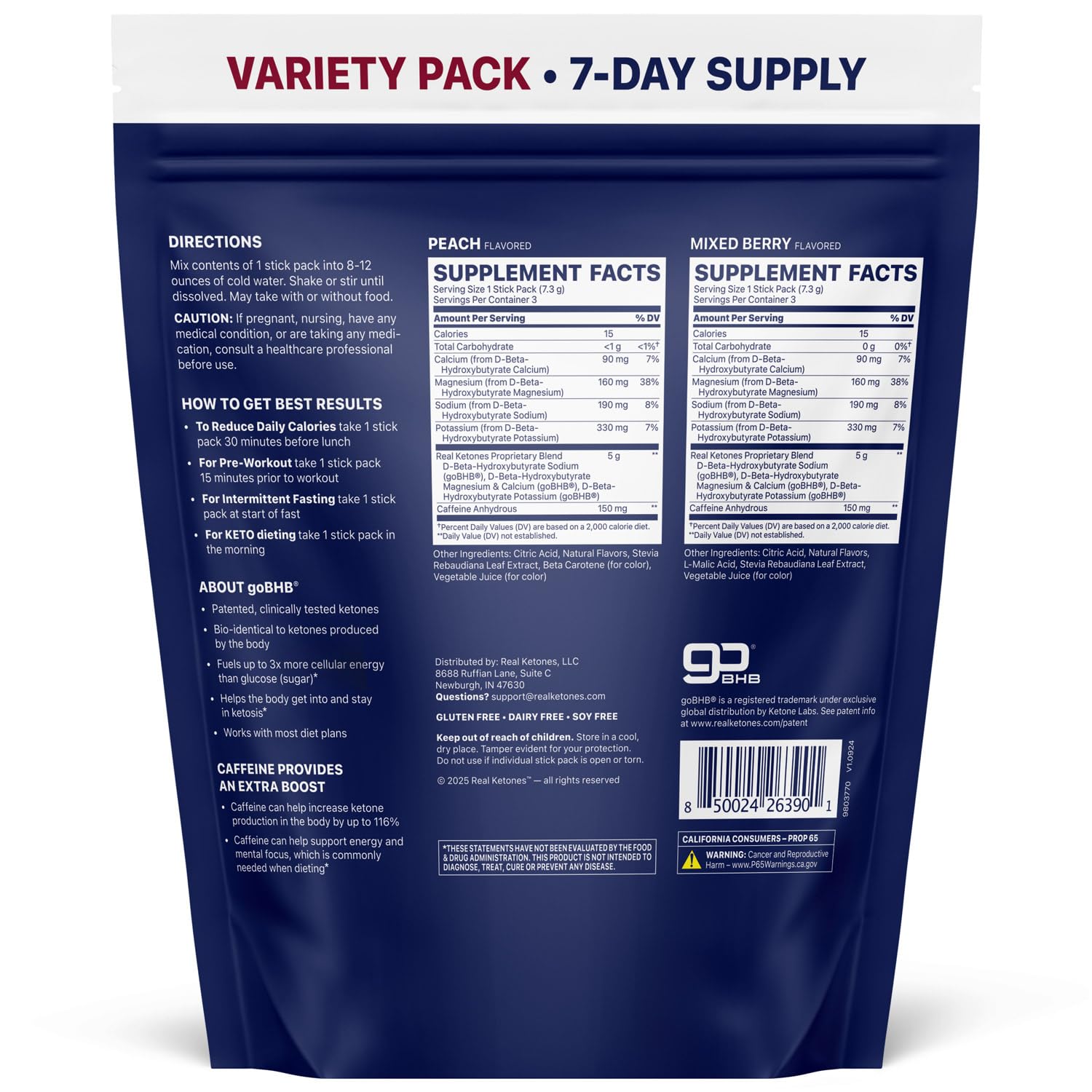 Real Ketones BHB mixed berry drink mix packets offering caffeine-free energy support