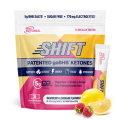 Real Ketones BHB drink packets in Raspberry Lemonade ready to energize your keto day.