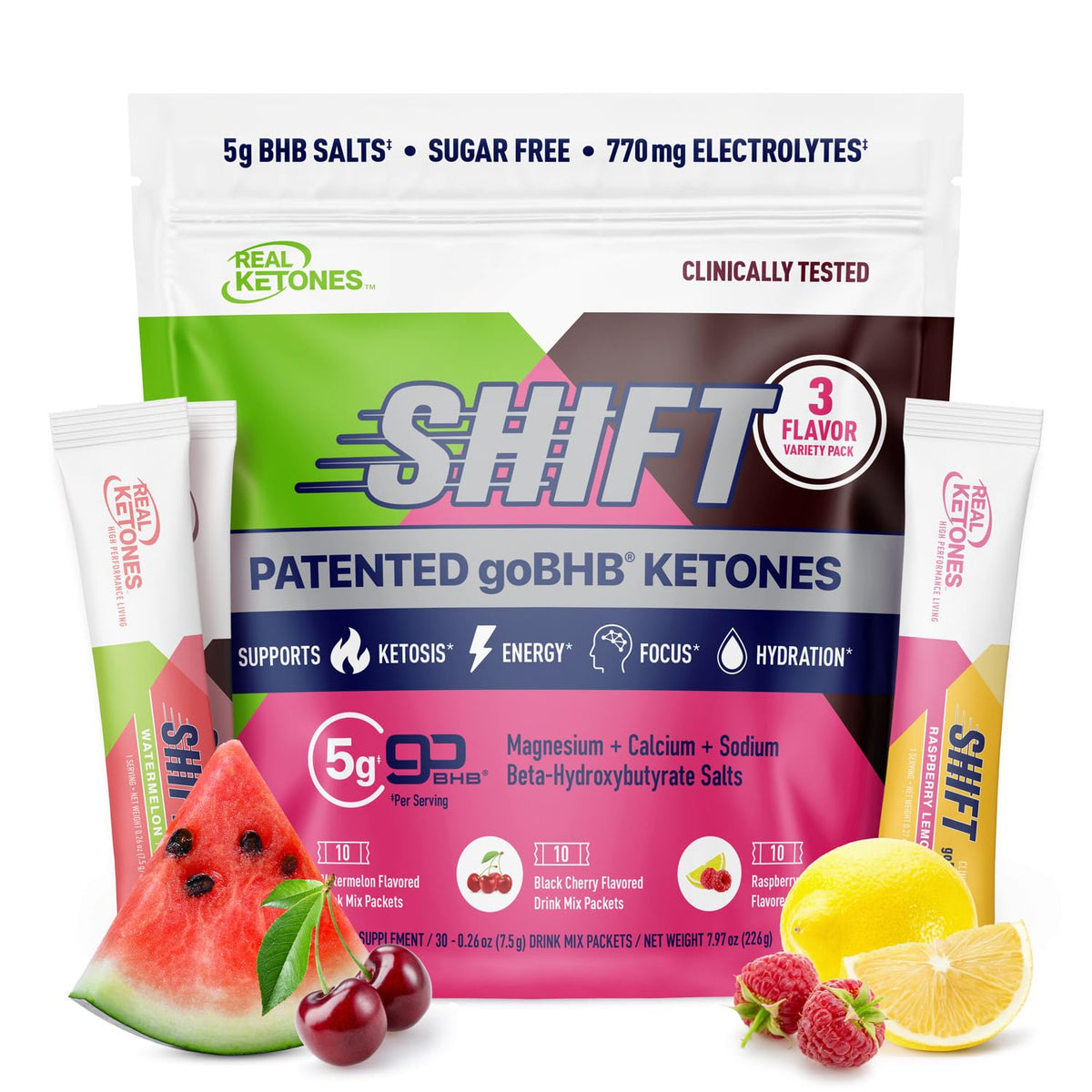 Real Ketones BHB exogenous drink packet close-up for convenient ketosis support