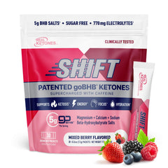 Real Ketones BHB exogenous packets front view for ketosis support and hydration.