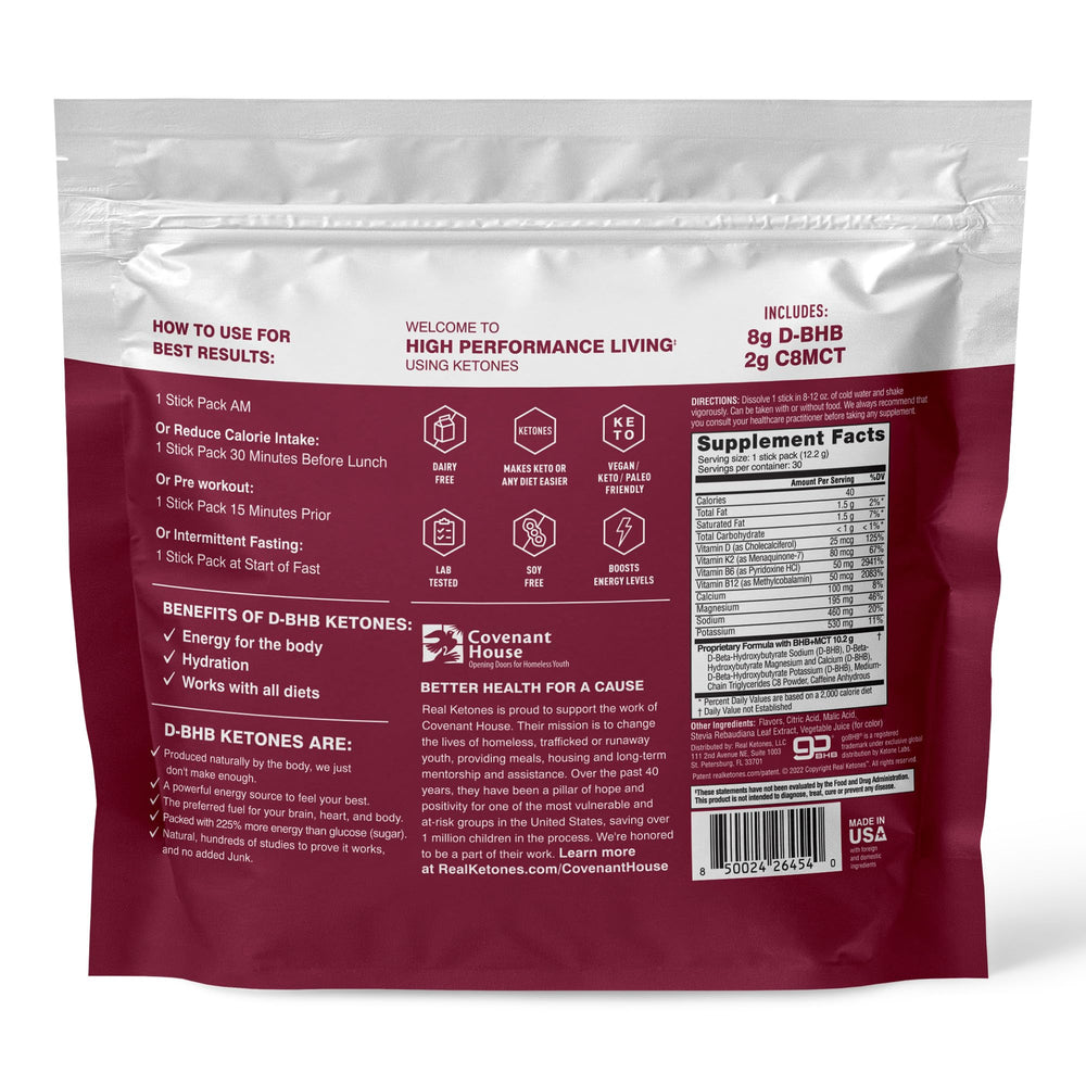 Real Ketones BHB keto fuel label indicating sugar-free energy option.