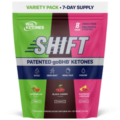 Real Ketones BHB packets front view showing sugar-free exogenous ketones for steady energy