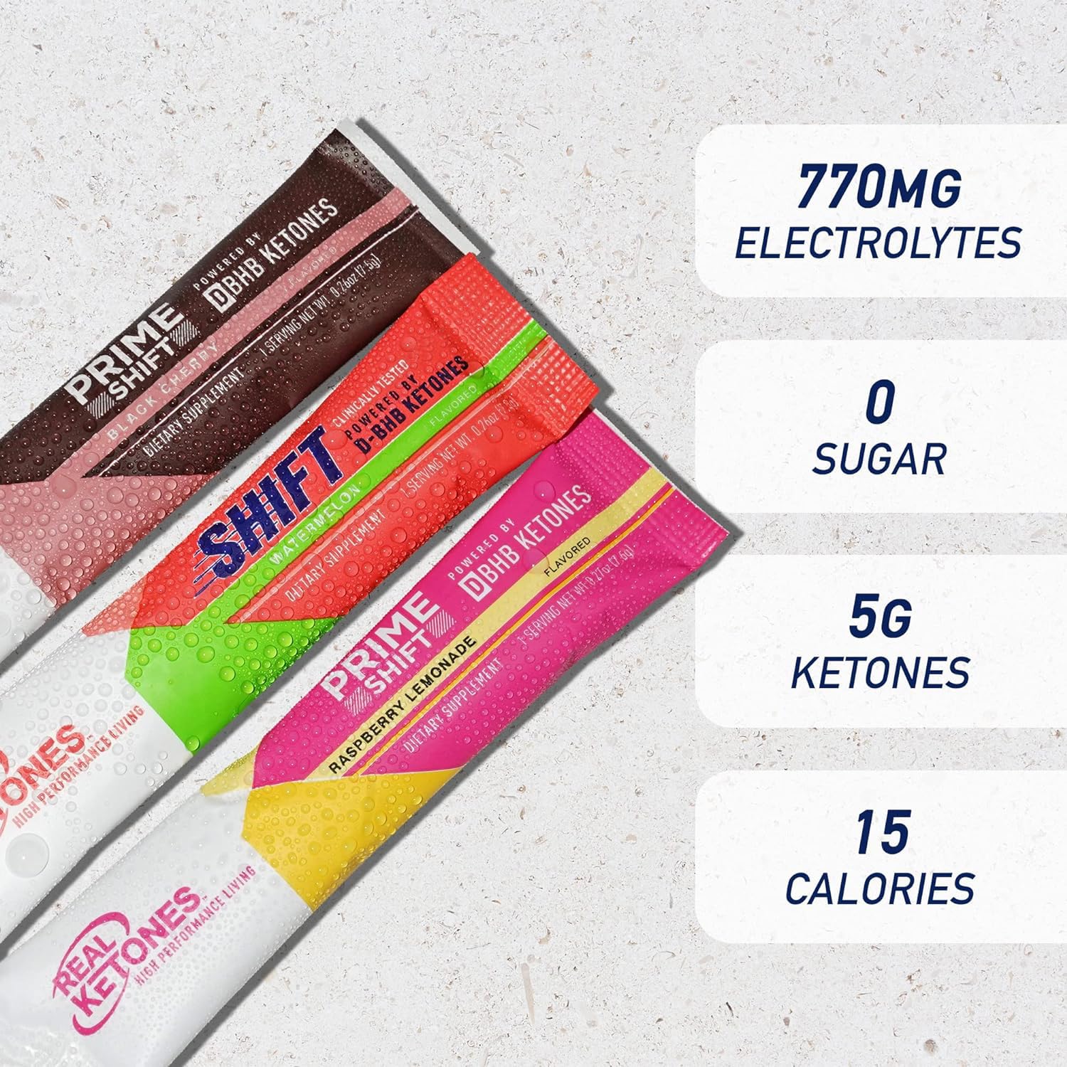 Real Ketones BHB powder poured into a glass shows quick mixability