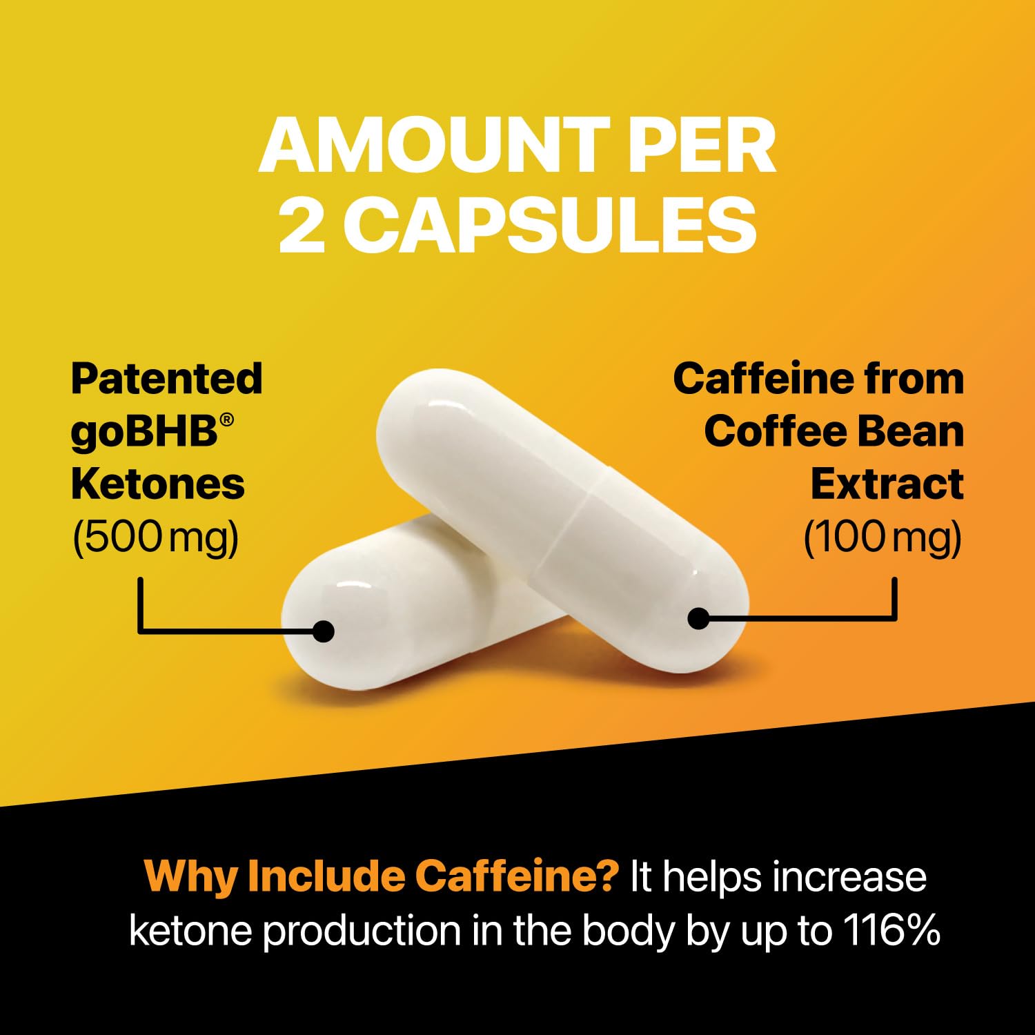 Real Ketones caffeine energy capsule ready for daytime focus and endurance.