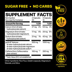 Real Ketones goBHB pills close-up showing exogenous ketones for fat-fueled focus.
