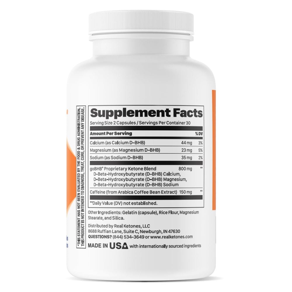 Real Ketones Keto BHB salts capsules closeup showing the electrolyte blend for hydration.