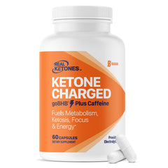 Real Ketones Keto BHB salts capsules front label highlighting exogenous ketones for energy support.