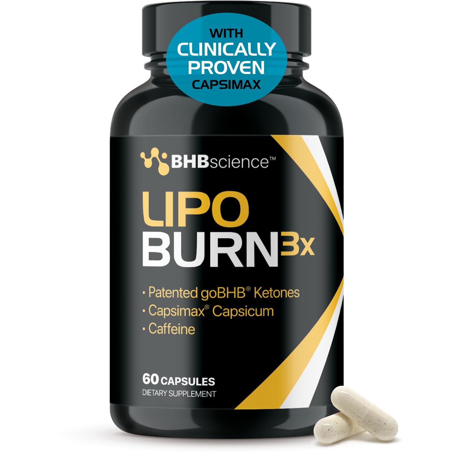 Real Ketones Lipo Burn bottle with capsules supports on-the-go ketosis energy.