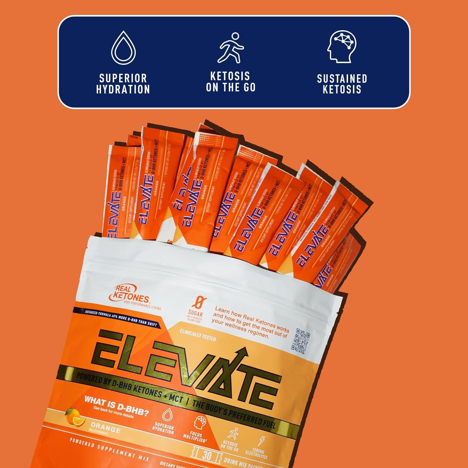 Real Ketones MCT oil C8 powder sachet close-up for quick energy.