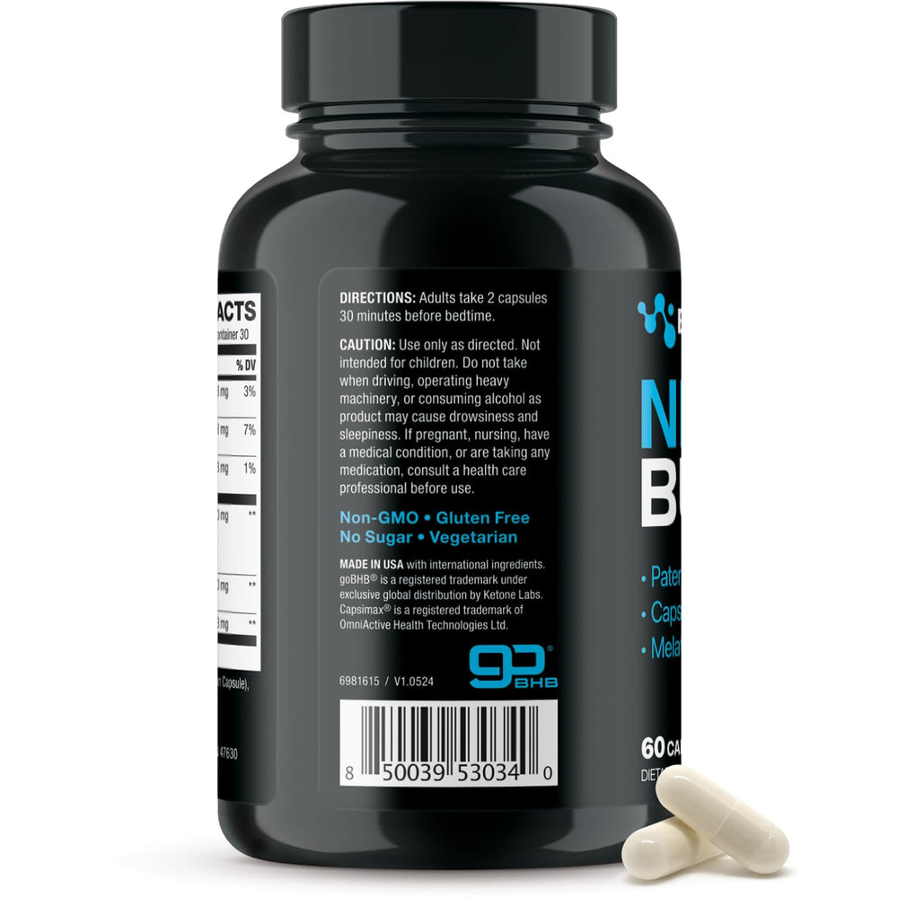 Real Ketones Night Burn packaging with glass of water for nightly use.